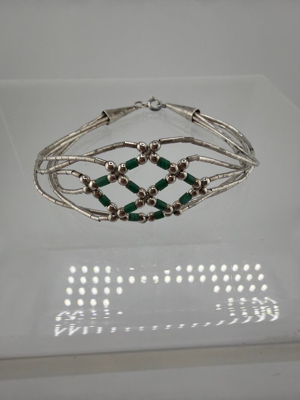 Southwestern Sterling Silver Liquid Silver and Malachite Bracelet